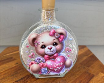 Lighted Valentine’s Bear Jar | Battery Operated Night Light | Fairy Light Jar
