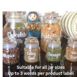 Vinyl Decal Stickers for Kitchen Jar Labels, Pantry Canisters, Storage Jars, Tea Coffee Sugar Labels, Instant Font style
