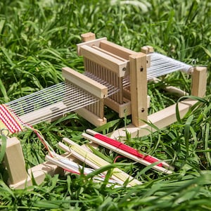 Small Bulgarian Table Loom, Child Weaving Loom,Wooden Loom with traditional rug, Wood Weaving Loom Kit, Hobby gift,small loom, weaving kids image 6