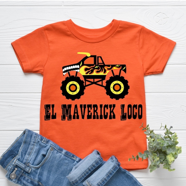 Personalized El Loco Monster Truck + Toddler T-Shirt + Kid Shirt + Popular Monster Trucks + Truck Lover + Bull + Horns + Flames + Gift Ideas