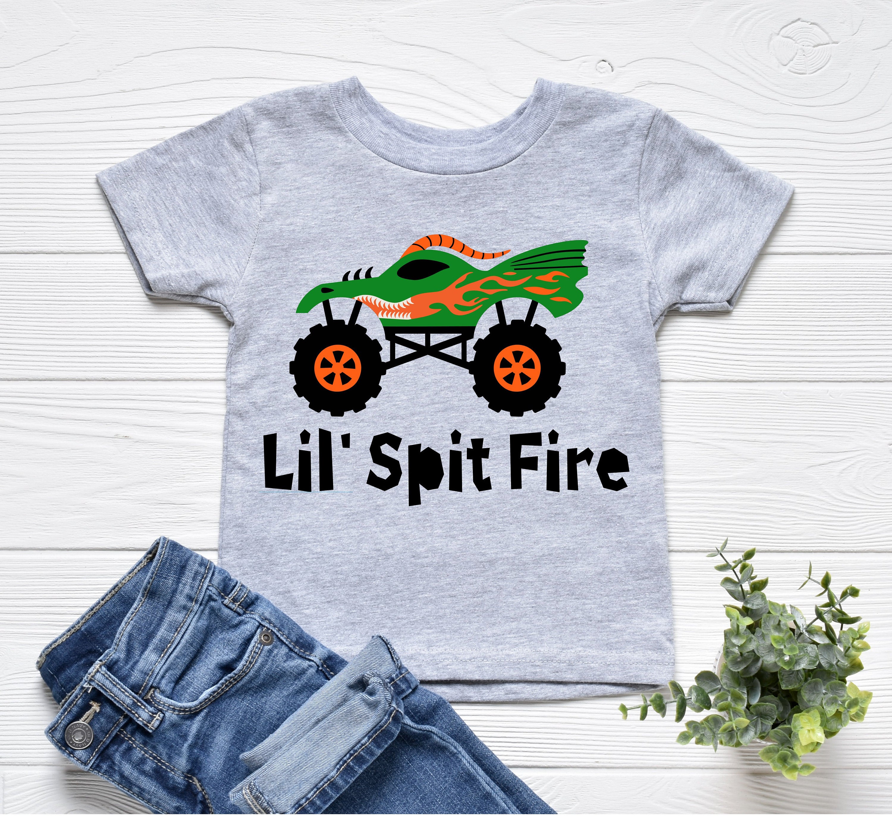 Toddler Boys Monster Truck Lizard Short Sleeve Top