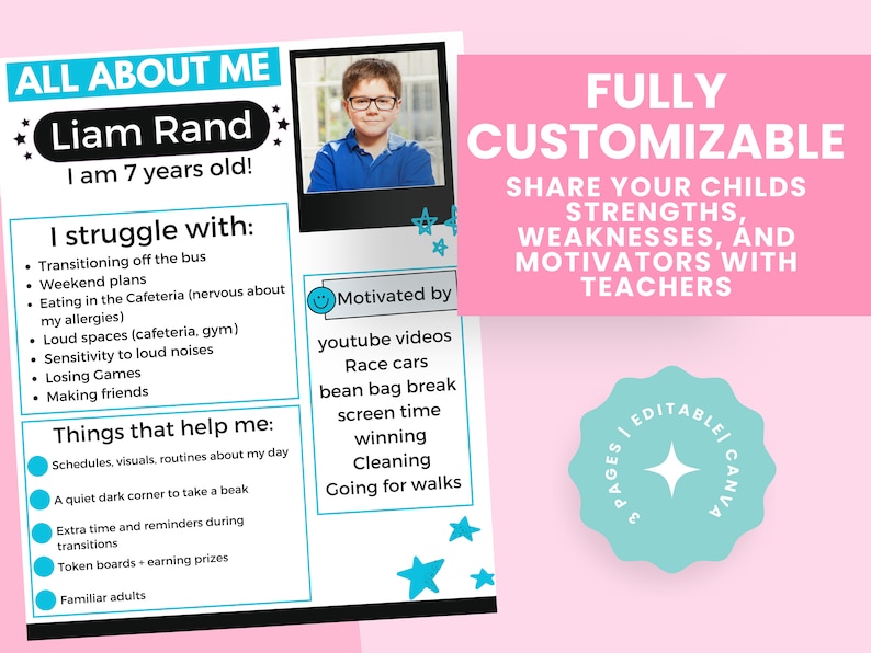 All About Me Editable Template Special Education Therapist and