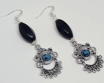 Black and Turquoise Bohemian Metal Dangle Earrings