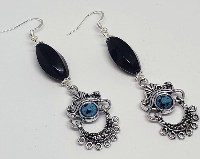 Featured listing image: Black and Turquoise Bohemian Metal Dangle Earrings