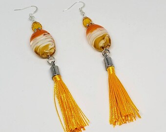 Orange, Yellow, and White, Swirl Earrings