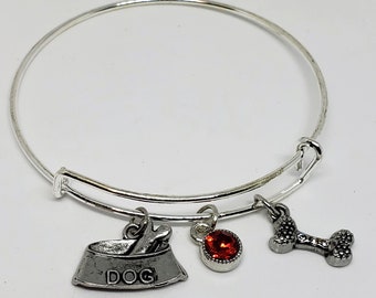 Dog Mom Fur Mom Charm Bangle Bracelet Red Crystal