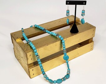 Turquoise Dyed Howlite Stone Earring and Necklace Set