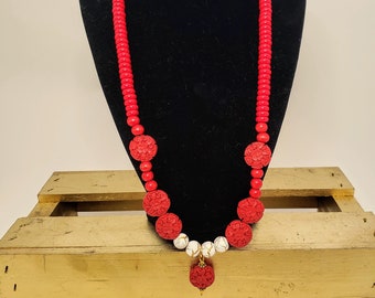 Red Resin and Glass Necklace