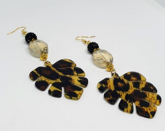 Leopard Print Leaf Earrings