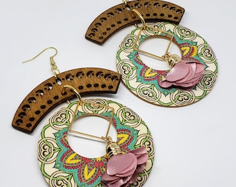 Wooden Floral Boho Earrings