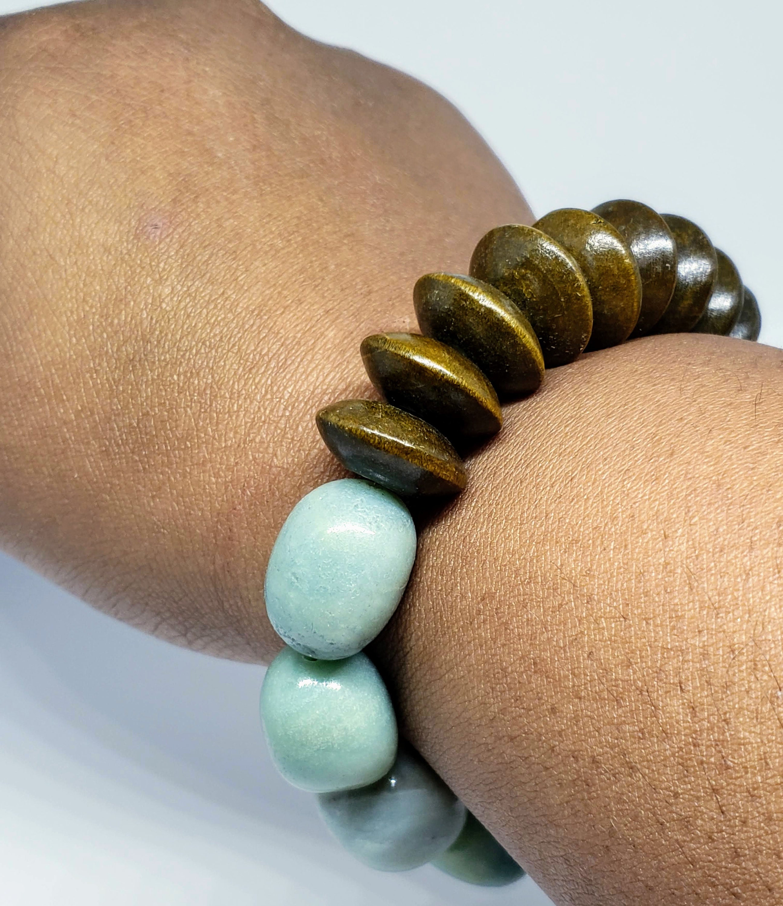 Plus Size Amazonite and Wood Bracelet