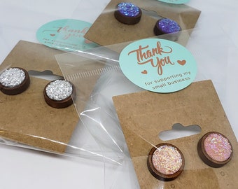 Wholesale: Faux Druzy Stud 12mm Wooden Base Stainless Steel Post Earrings