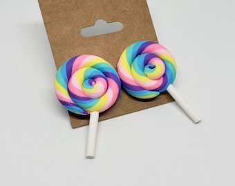 Halloween Clay Lollipop Candy Swirl Stud Earrings