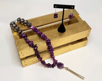 Amethyst and Purple Marble Necklace and Earring Set