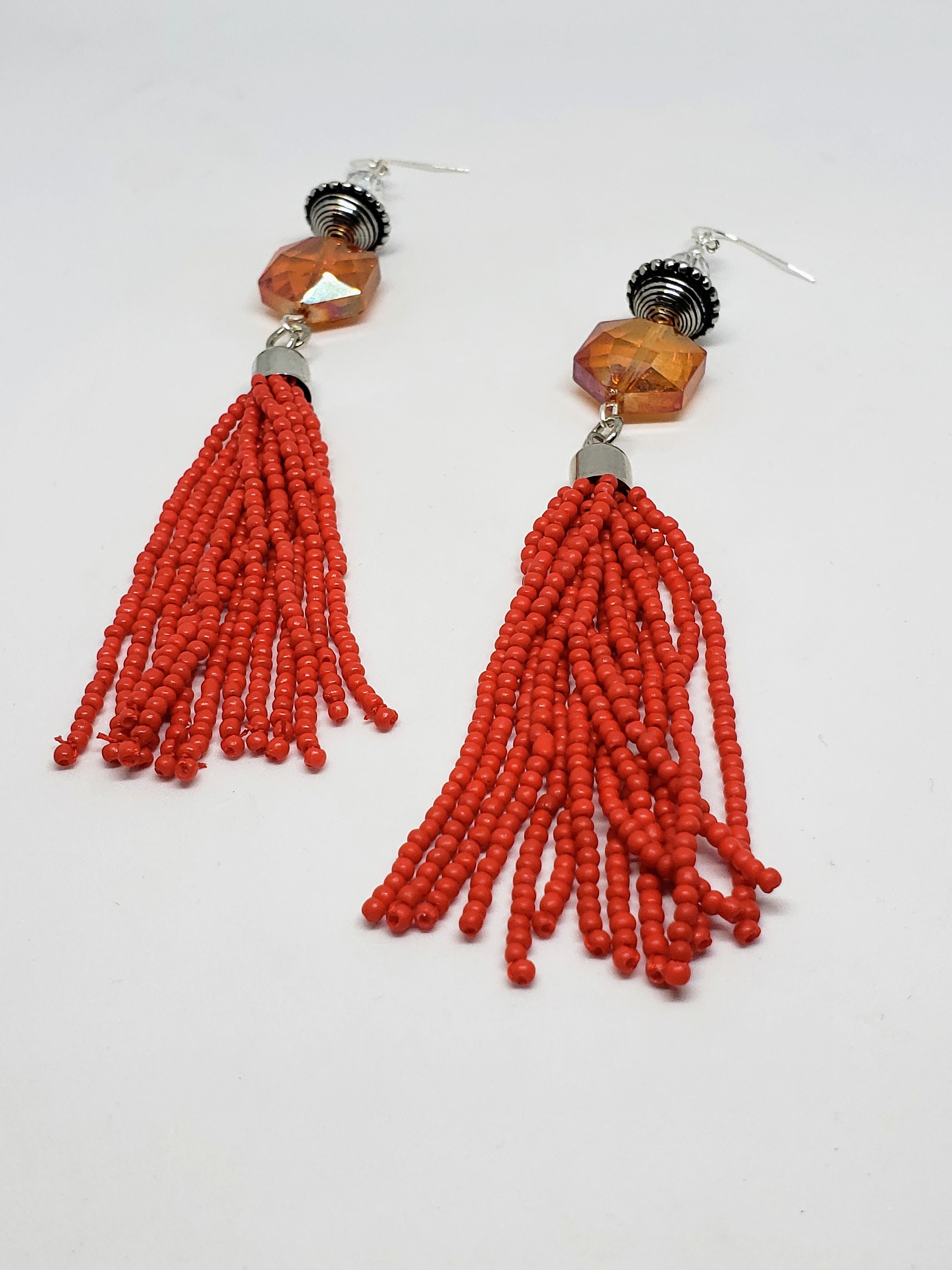 Orange Red Beaded Earrings