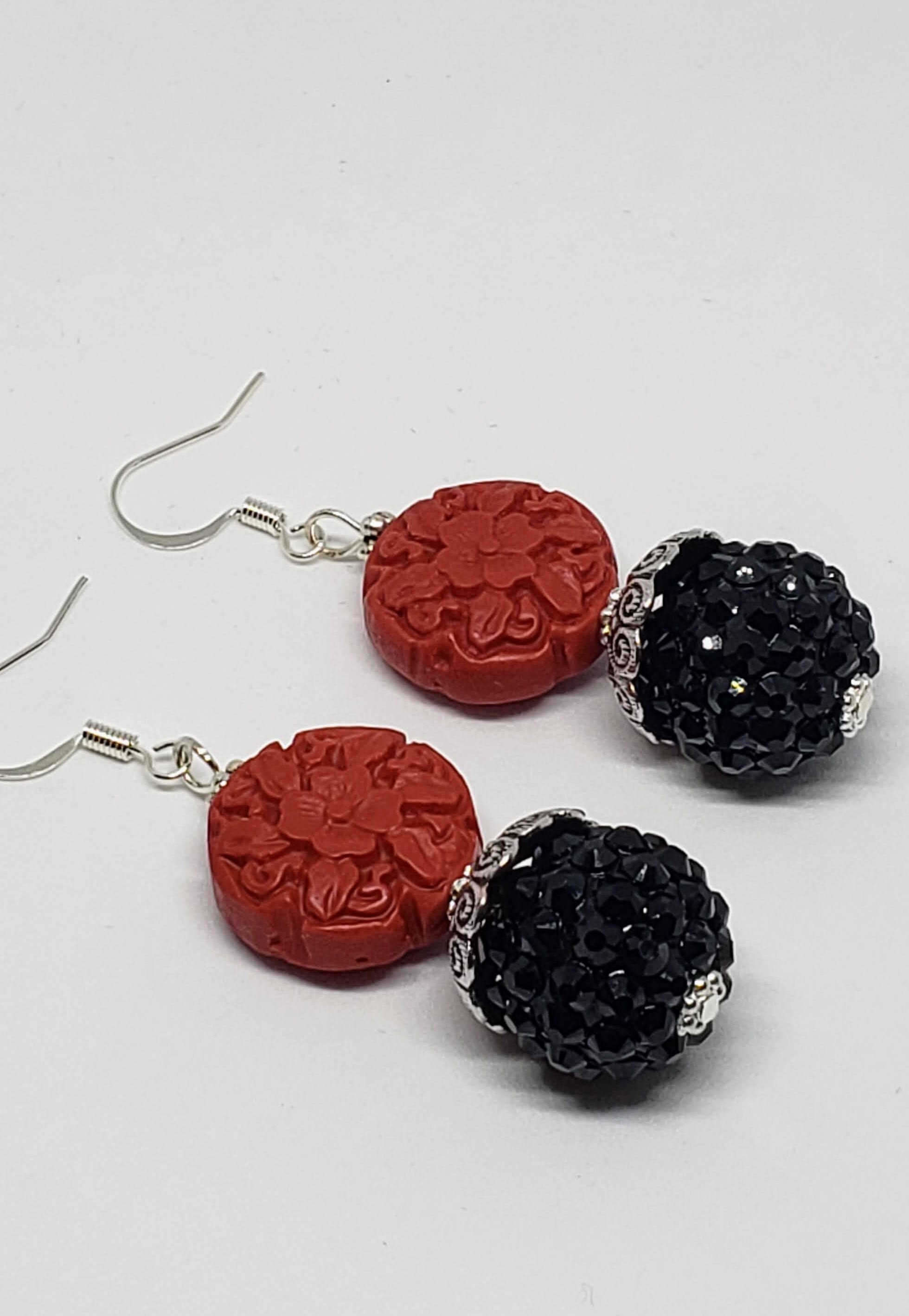 red floral earrings