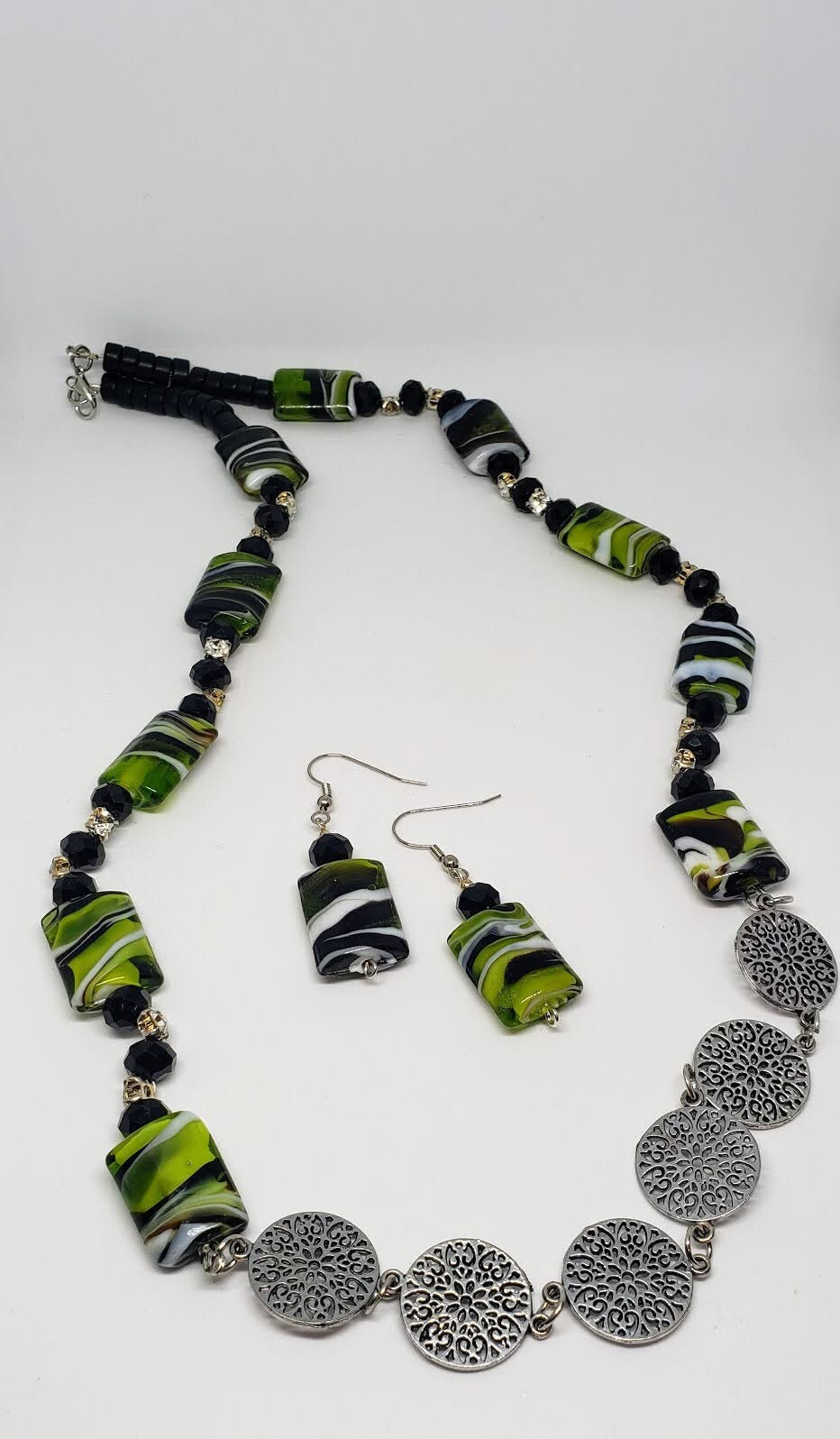 The Green Zebra Necklace and Earring Set