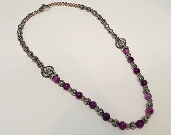 Purple Crystal Metal Beaded Necklace