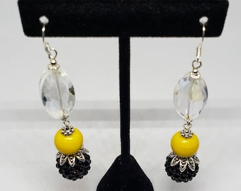 Glass Yellow and Black Dangle Earrings