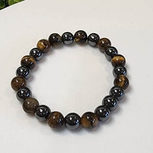 Unisex Tiger Eye, Hematite Bead Bracelet