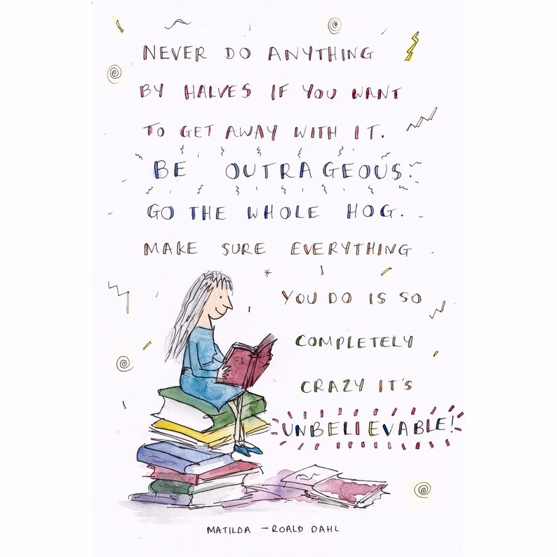 matilda illustration art a4 print quote ronald dahl