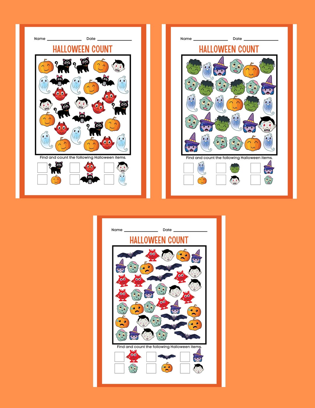 Printable Halloween Counting Worksheets for Kids - Etsy