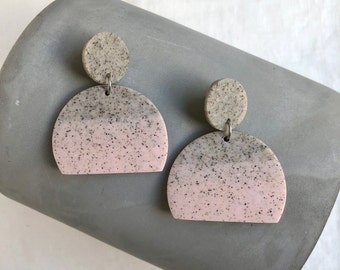 Unique pink and gray earrings - Polymer clay earrings - Boho earrings - Gift for her