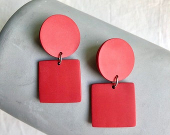 Red elegant earrings - Geometric and minimal - Boho Style - Polymer clay earrings