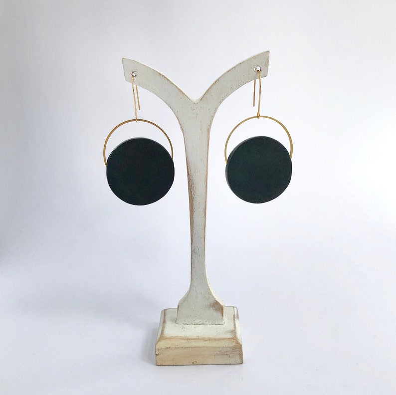 Long black earrings with golden brass Geometric earrings Minimal and original design image 4
