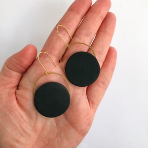 Long black earrings with golden brass Geometric earrings Minimal and original design image 3
