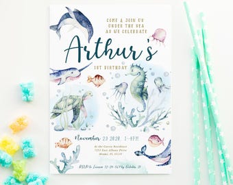Under the Sea Birthday Invitation: Ocean Animals, Editable Template (INSTANT DOWNLOAD)