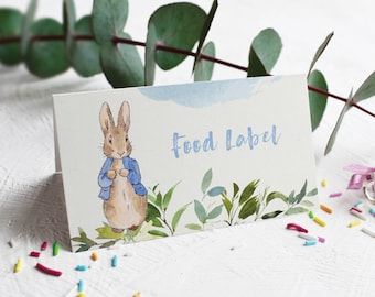 6 Peter Rabbit Beatrix Potter Personalised Food Labels or Table Place Name Cards