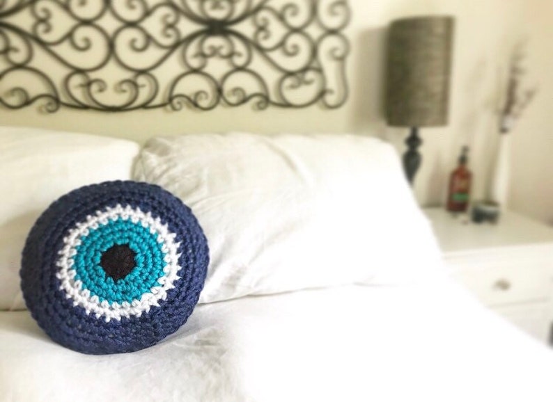 Crochet Evil Eye Pillow Decorative Pillow Good Luck Charm Etsy