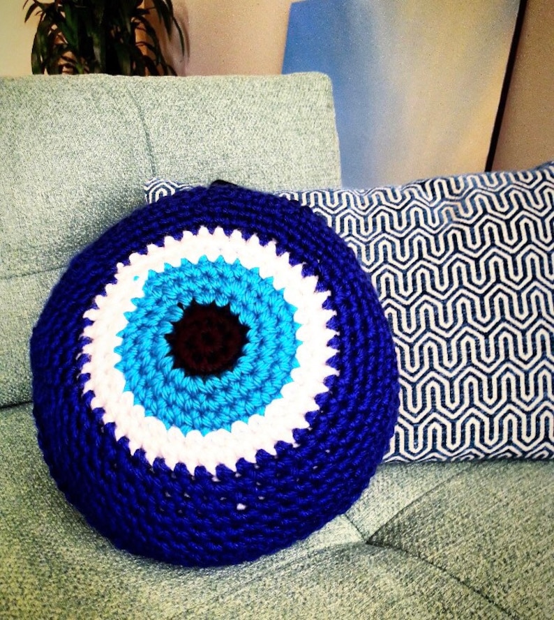 Crochet Evil Eye Pillow Decorative Pillow Good Luck Charm Etsy