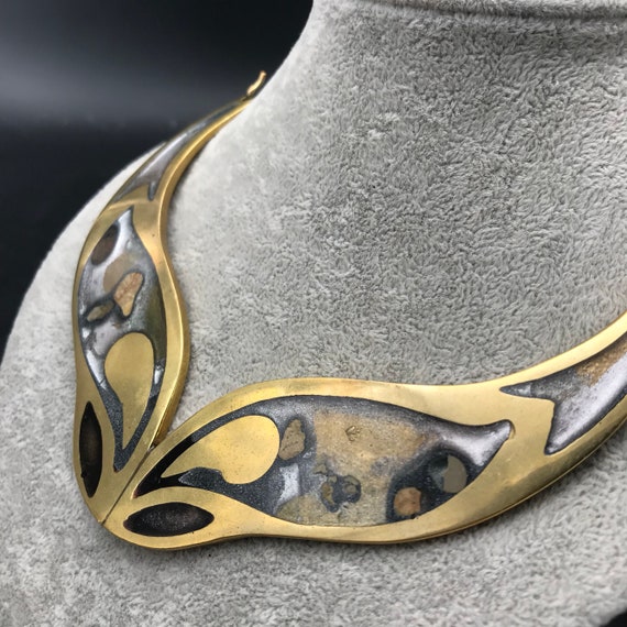 Modernist Brass Inlaid Necklace - image 3