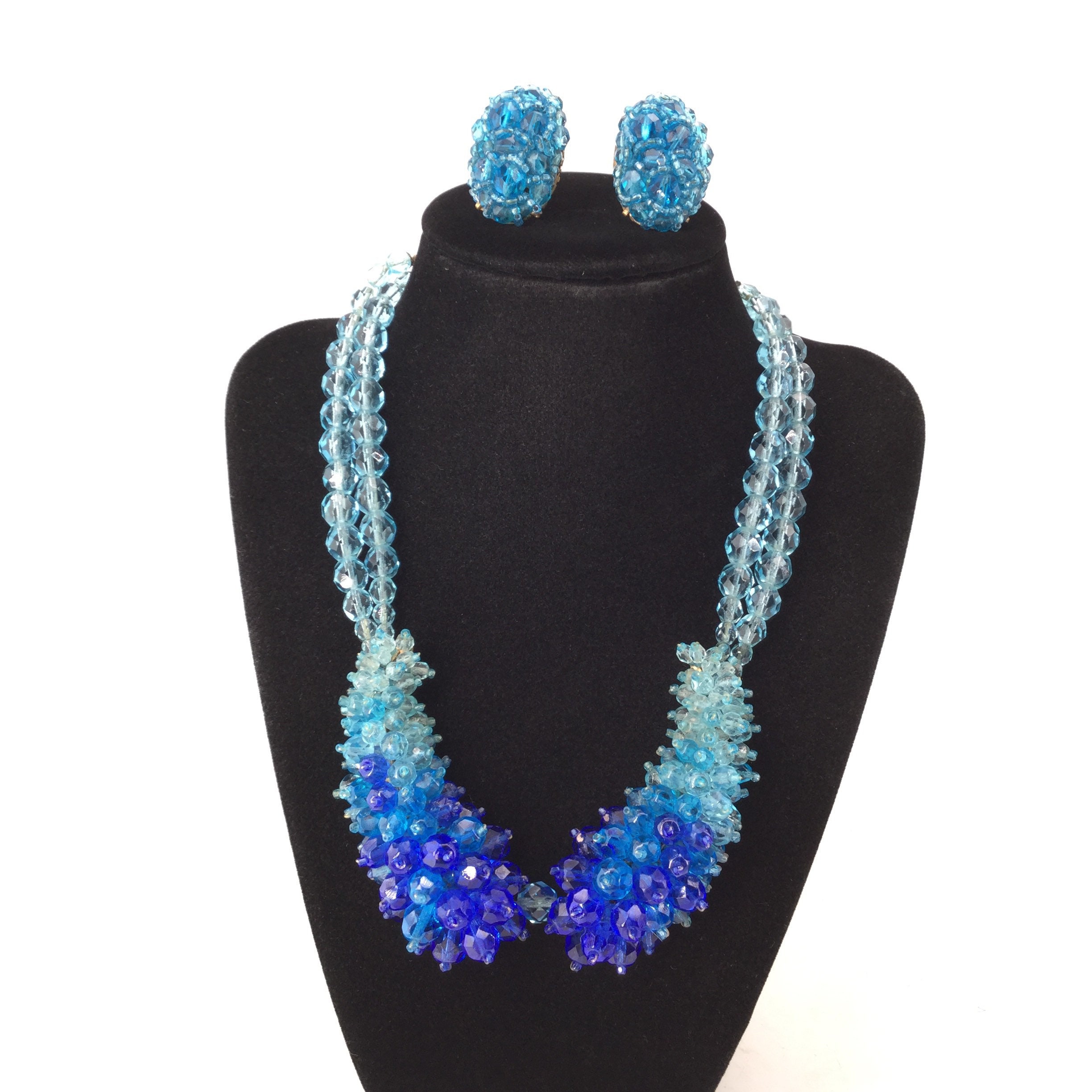Coppola E Toppo Necklace & Earrings Set Italy Crystal Blues