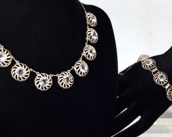 Art Deco Sterling & Crystal Necklace and Bracelet Set Japanese 1930s