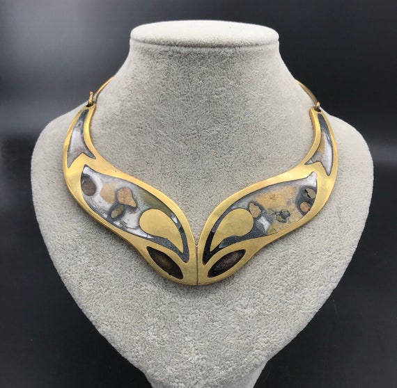 Modernist Brass Inlaid Necklace - image 1