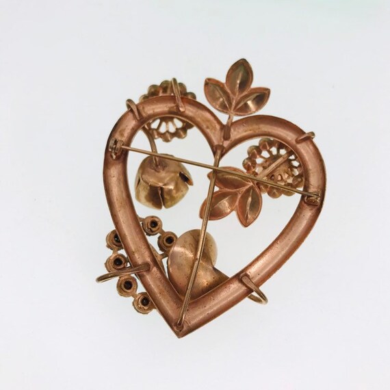 1950s heart brooch rose buds rhinestones - image 8