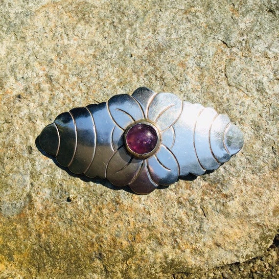 Vintage Early Mexican Amethyst Sterling Brooch - image 4