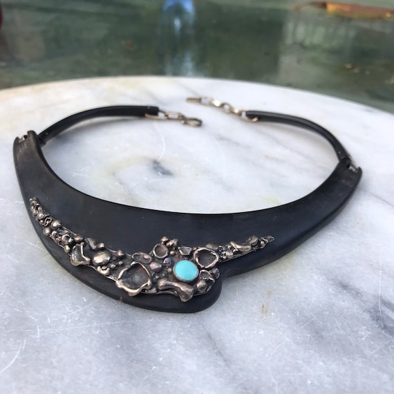 Cecil Sterling Silver & Turquoise Choker Studio A… - image 1