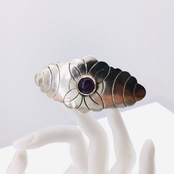 Vintage Early Mexican Amethyst Sterling Brooch - image 7