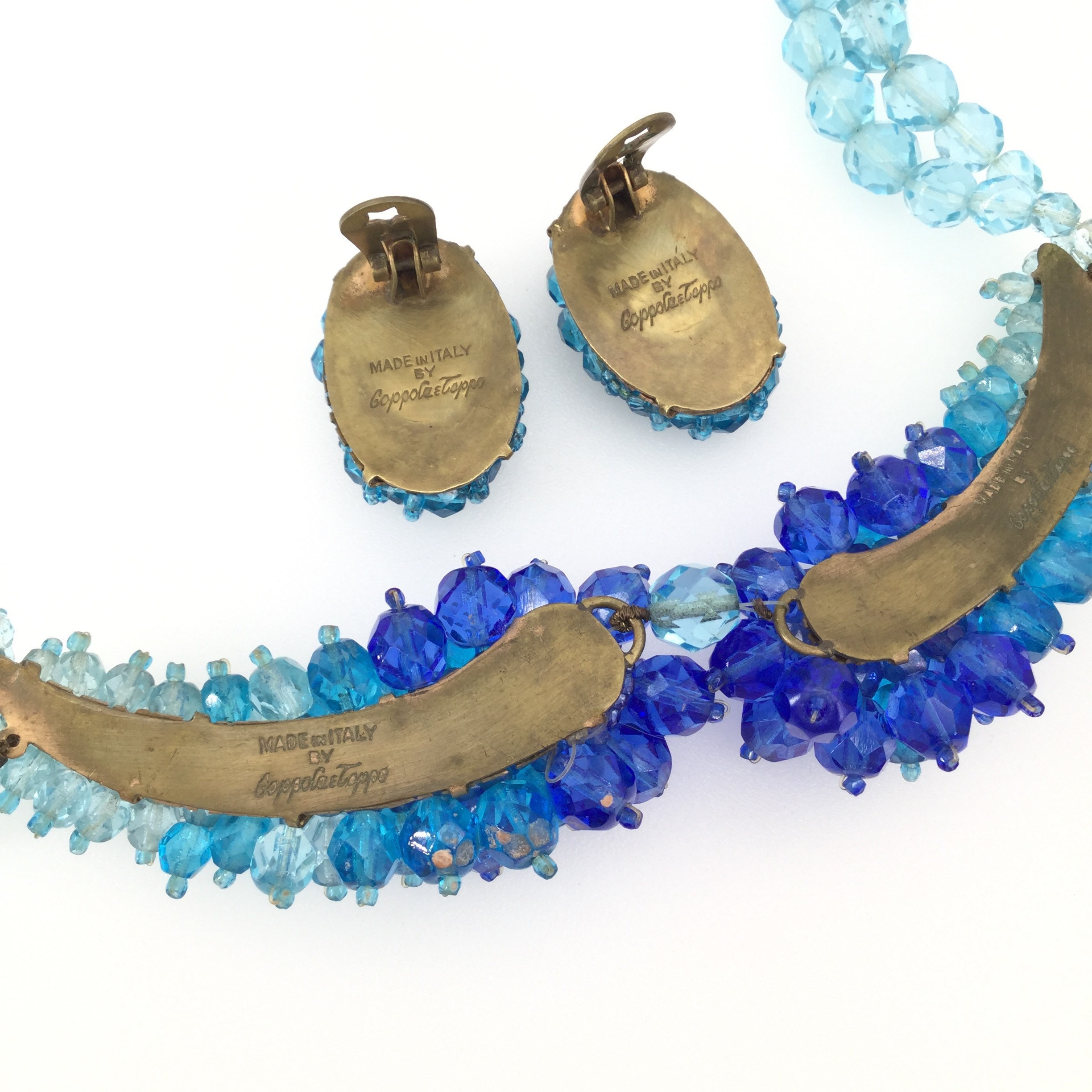 Coppola E Toppo Necklace & Earrings Set Italy Crystal Blues