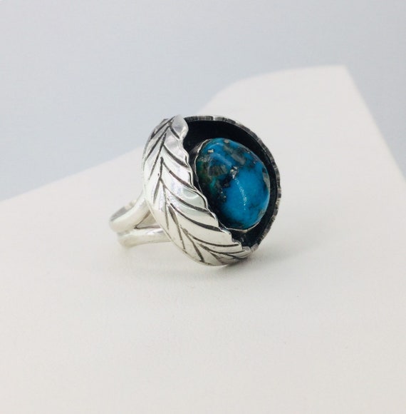 Navaho Ring Turquoise Statement Silver Vintage - image 2