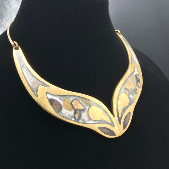 Modernist Brass Inlaid Necklace - image 5