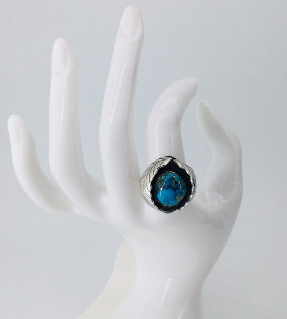 Navaho Ring Turquoise Statement Silver Vintage - image 3