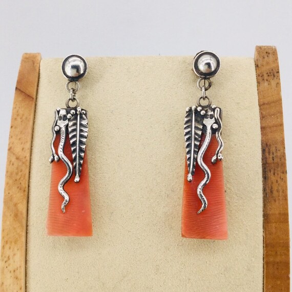 Studio Snake Earrings 950 Sterling & Shell OOAK Vintage