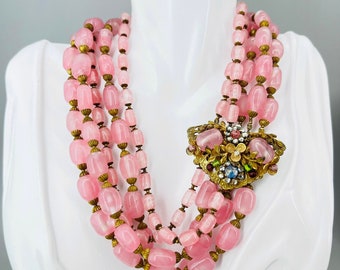 Collier Vintage MIRIAM HASKELL En Pâte De Verre Et Cuivre Doré à L'or Fin - Occasion Très Bon état
