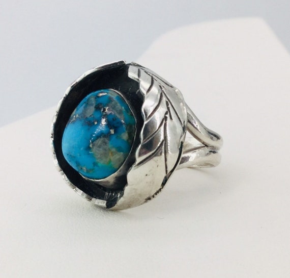 Navaho Ring Turquoise Statement Silver Vintage - image 1