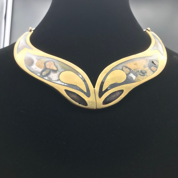 Modernist Brass Inlaid Necklace - image 4